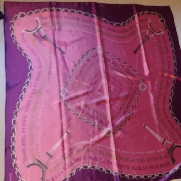 PARIS LA TOUR EIFFEL Pink and Purple Silk Scarf - Picture 2 of 6
